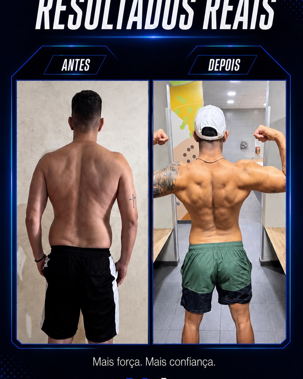Comparativo antes e depois de aluno, costas mais definidas